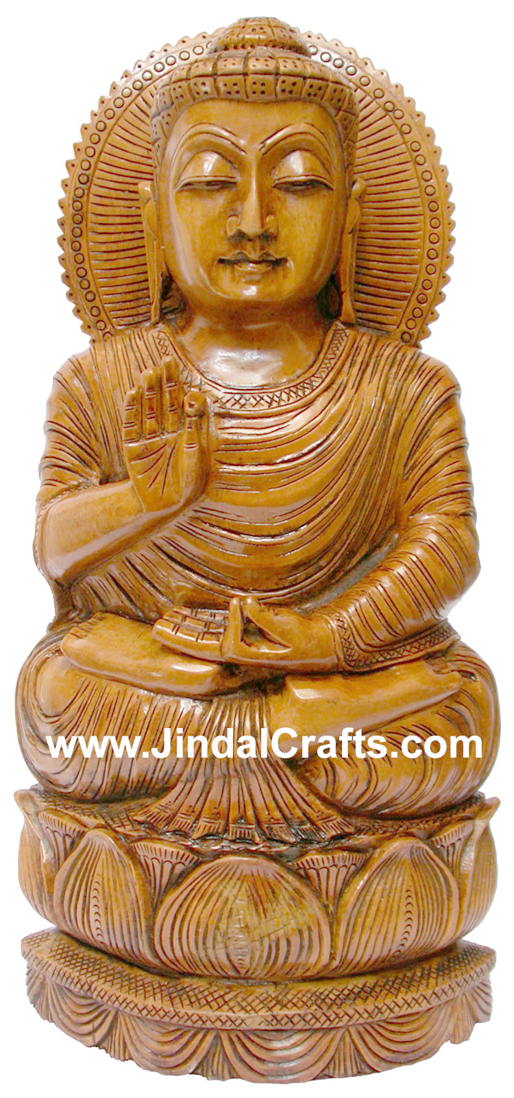 Wood Sculpture Glowing Antique Look Buddha Figure India