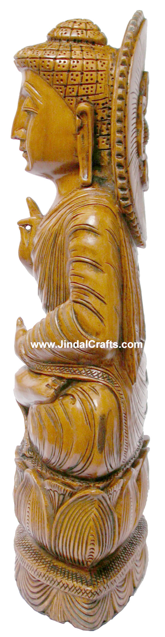 Wood Sculpture Glowing Antique Look Buddha Figure India