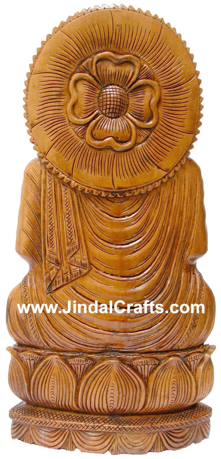Wood Sculpture Glowing Antique Look Buddha Figure India