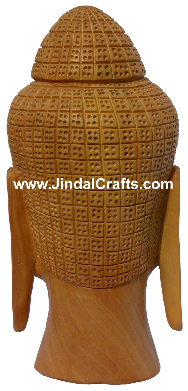 Wood Sculpture Handmade Buddha Head Indian Carving Work