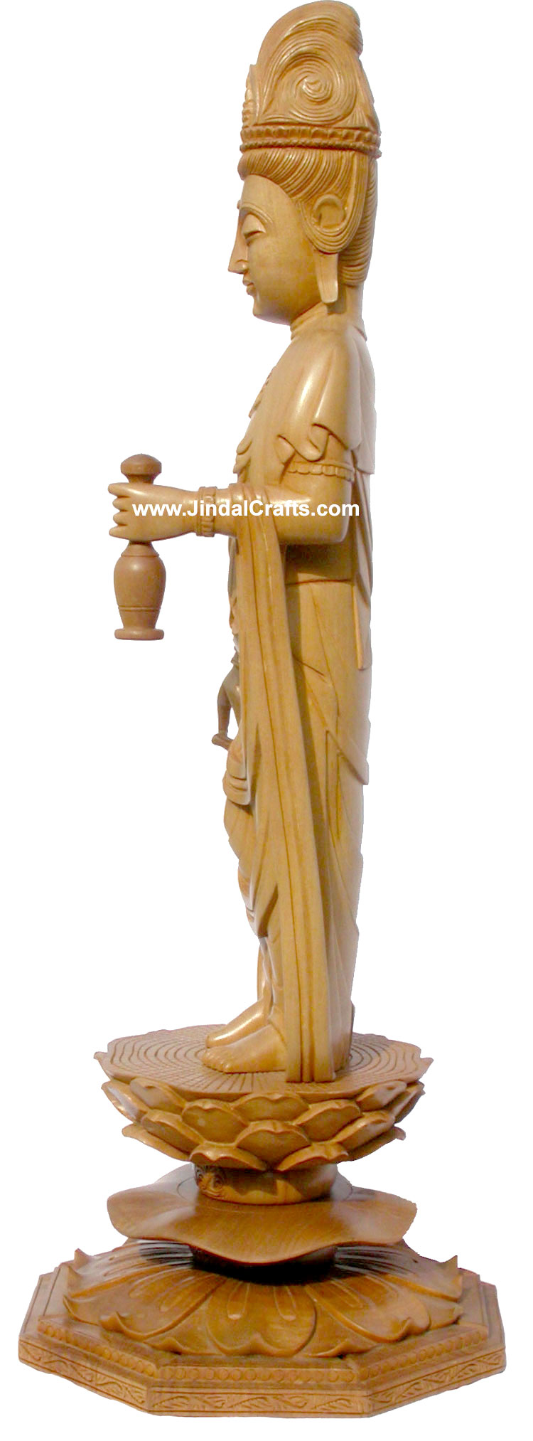 Handmade Wood Sculpture Buddha on Flower Lotus Indian