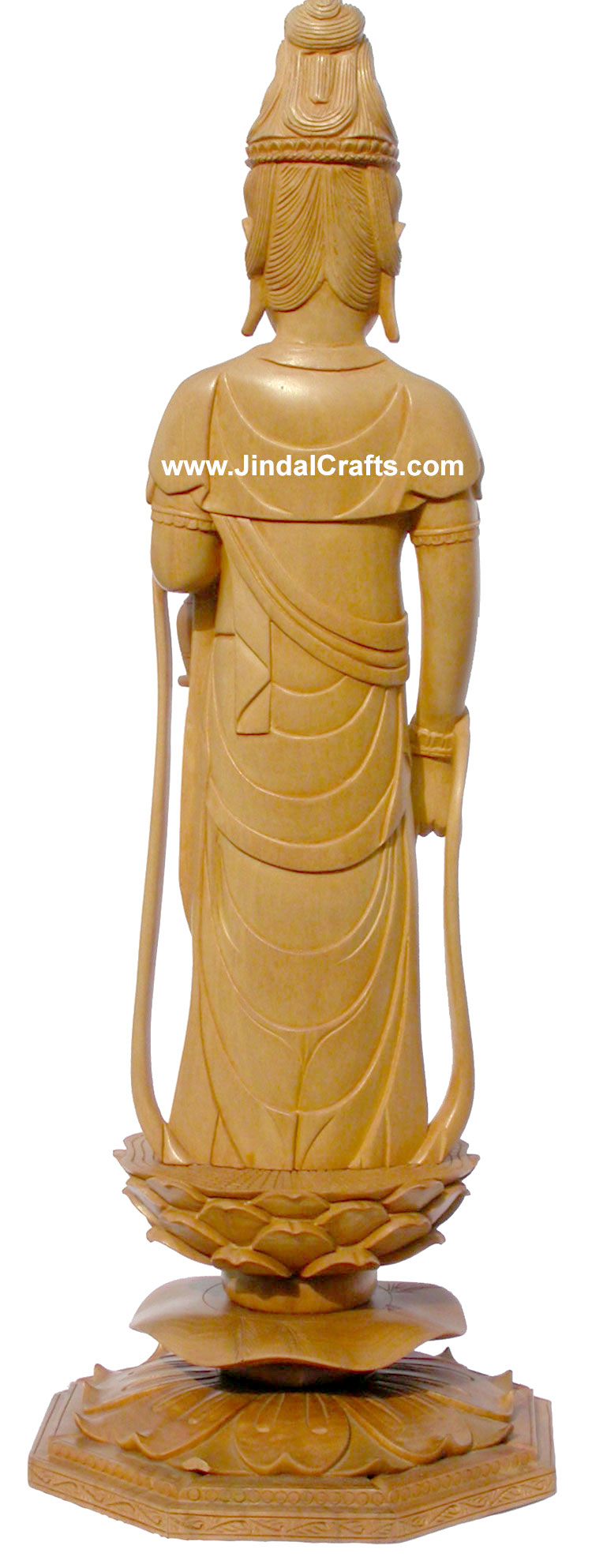Handmade Wood Sculpture Buddha on Flower Lotus Indian