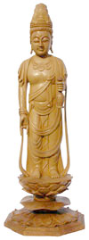Handmade Wood Sculpture Buddha on Flower Lotus Indian