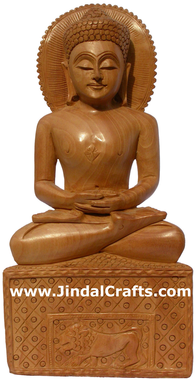 Wood Sculpture Meditating Buddha India Buddhist Art