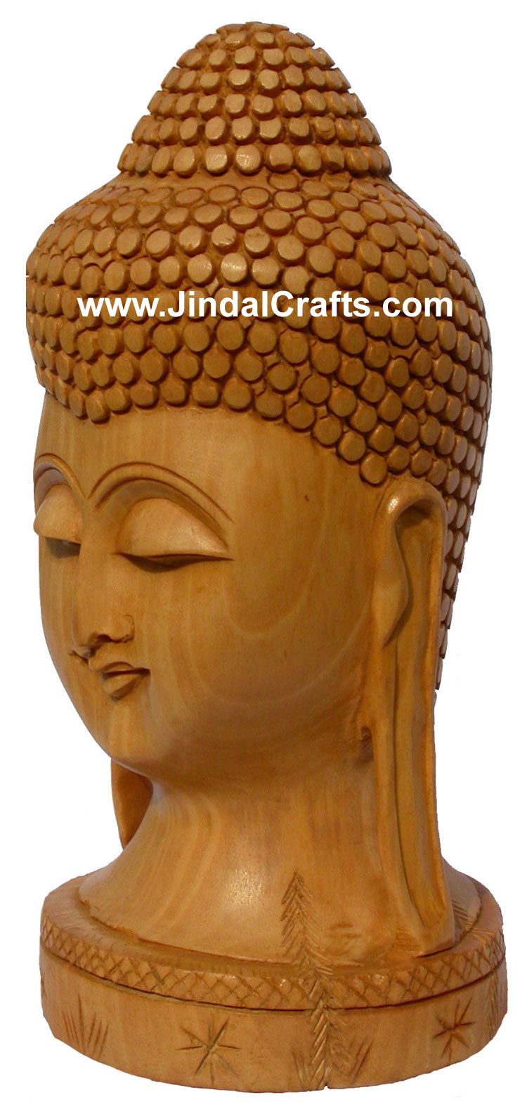Wood Sculpture Peaceful Buddha Head Figure Buddhist Art