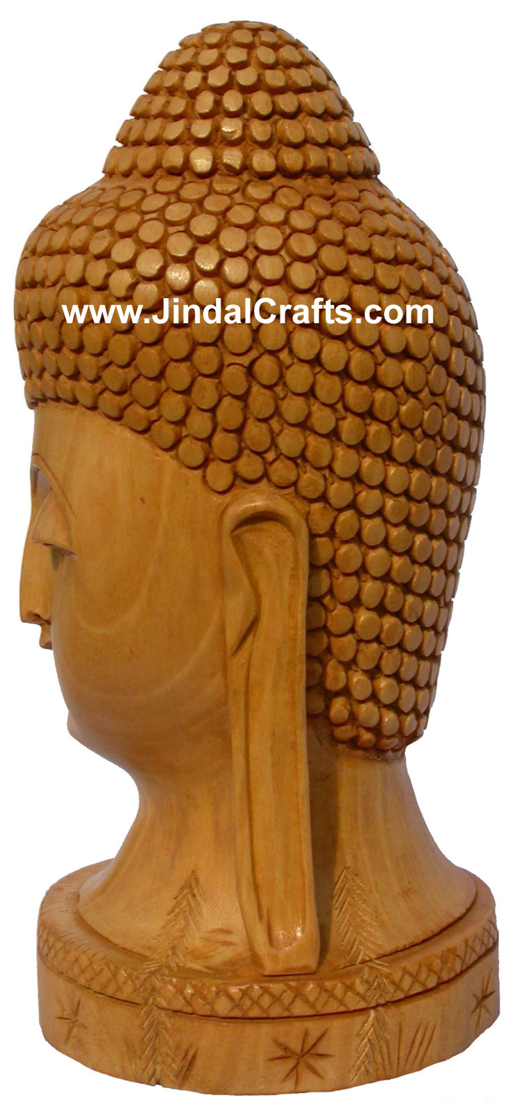 Wood Sculpture Peaceful Buddha Head Figure Buddhist Art