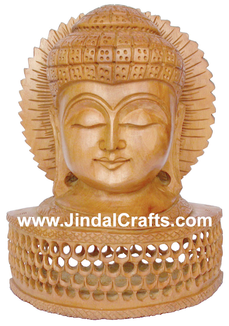 Wood Sculpture Handmade Buddha head with Hollow Chest