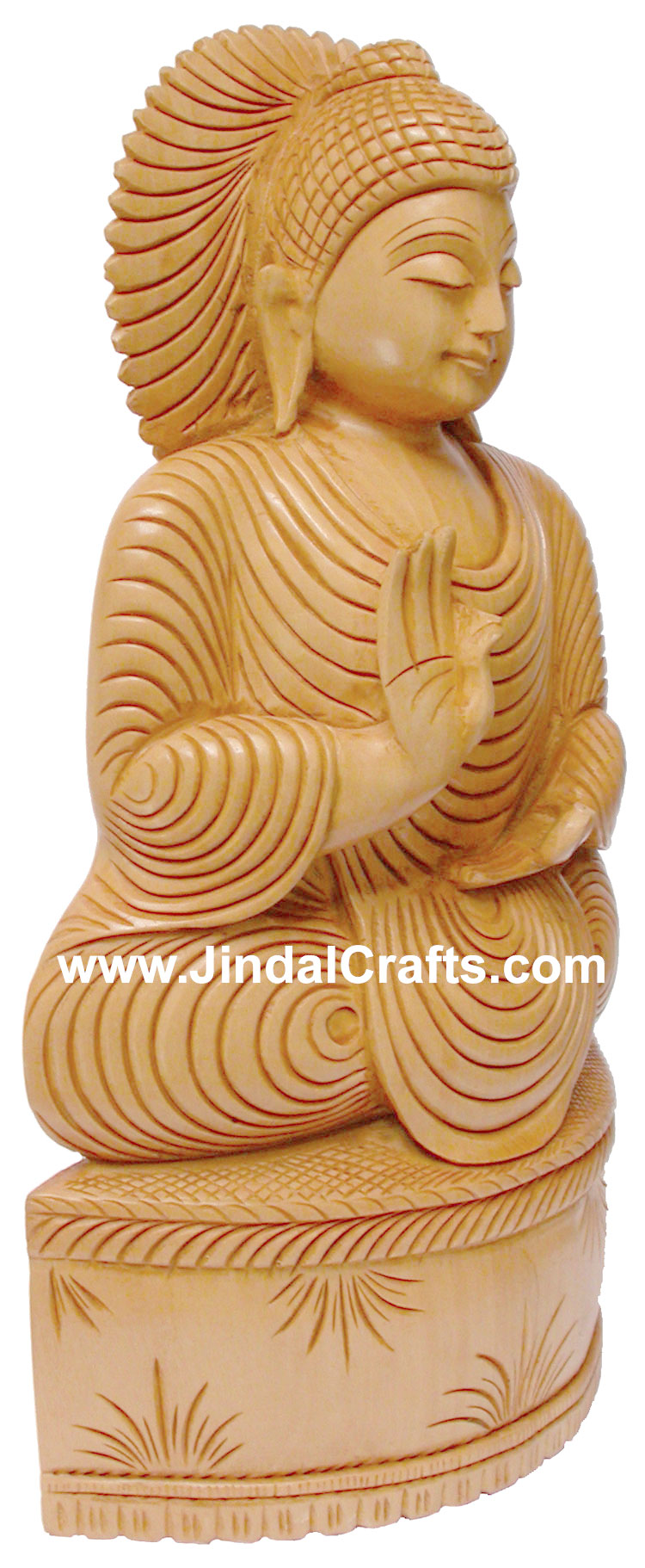 Wood Sculpture Hand Carved Blessings Buddha Statue Indian Handicraft Idol Crafts