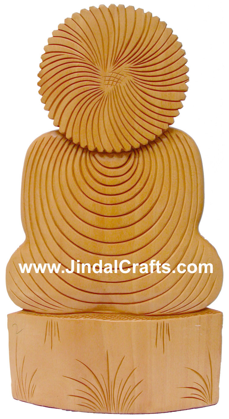 Wood Sculpture Hand Carved Blessings Buddha Statue Indian Handicraft Idol Crafts