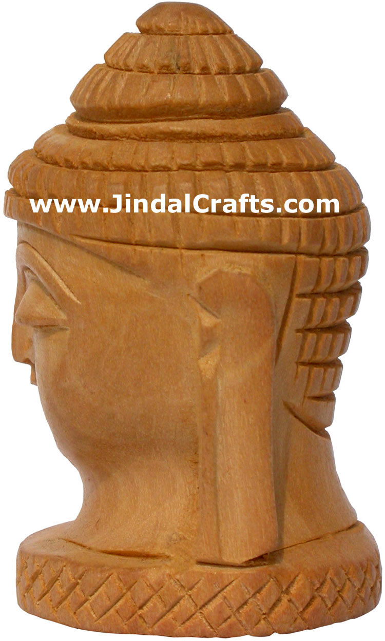 Handmade Kadam Wooden Carved Buddha Head India Artefact