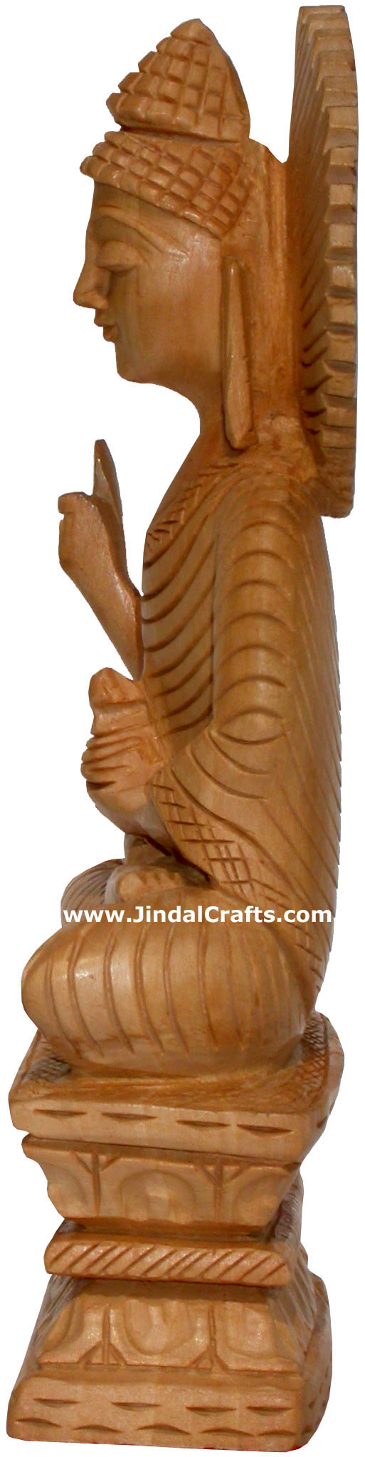 Hand Carved Wooden Gautam Buddha Figure India Art