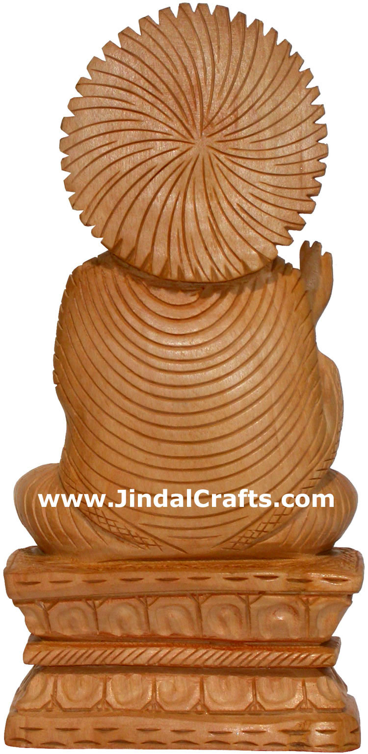 Hand Carved Wooden Gautam Buddha Figure India Art