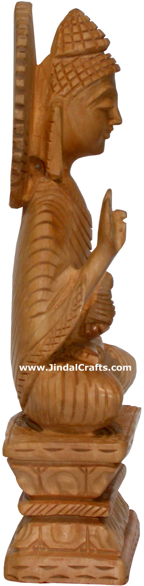 Hand Carved Wooden Gautam Buddha Figure India Art