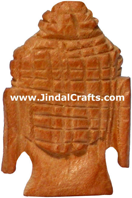 Hand Carved Wooden Gautam Buddha Head Figure India Art