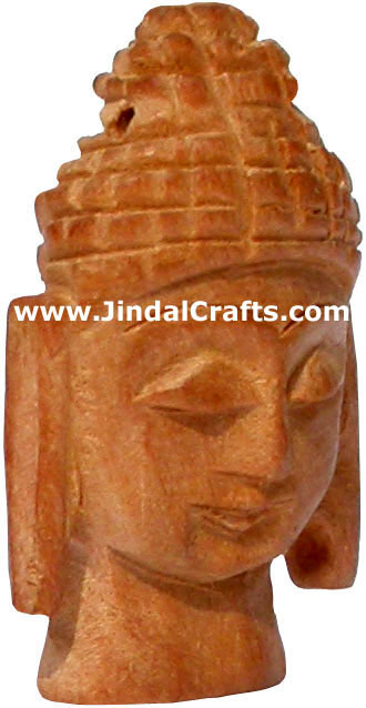 Hand Carved Wooden Gautam Buddha Head Figure India Art