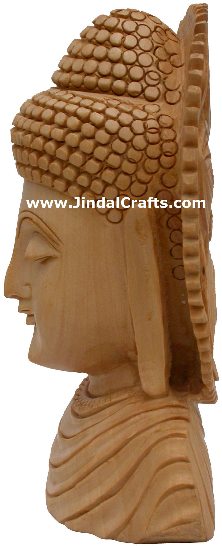 Hand Carved Wooden Buddha Head Sculpture India Statue