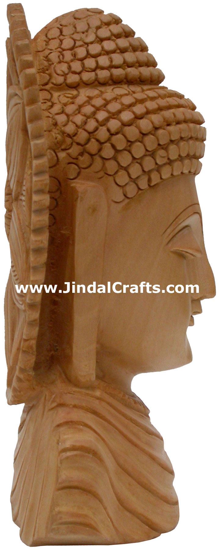 Hand Carved Wooden Buddha Head Sculpture India Statue