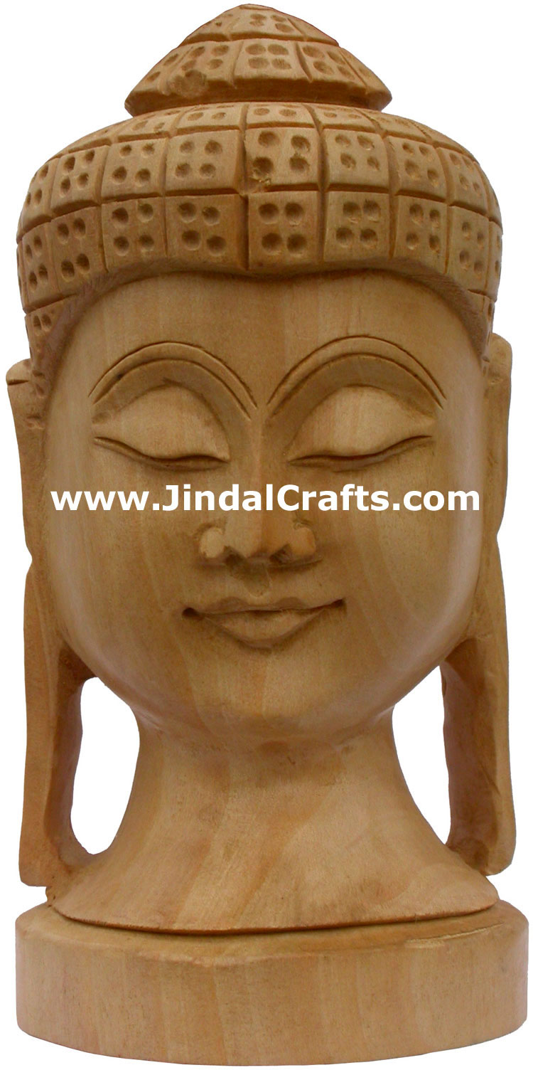 Buddha Head - Hand Carved Wooden Buddhism Figures Indian Handicraft Tibetan Arts