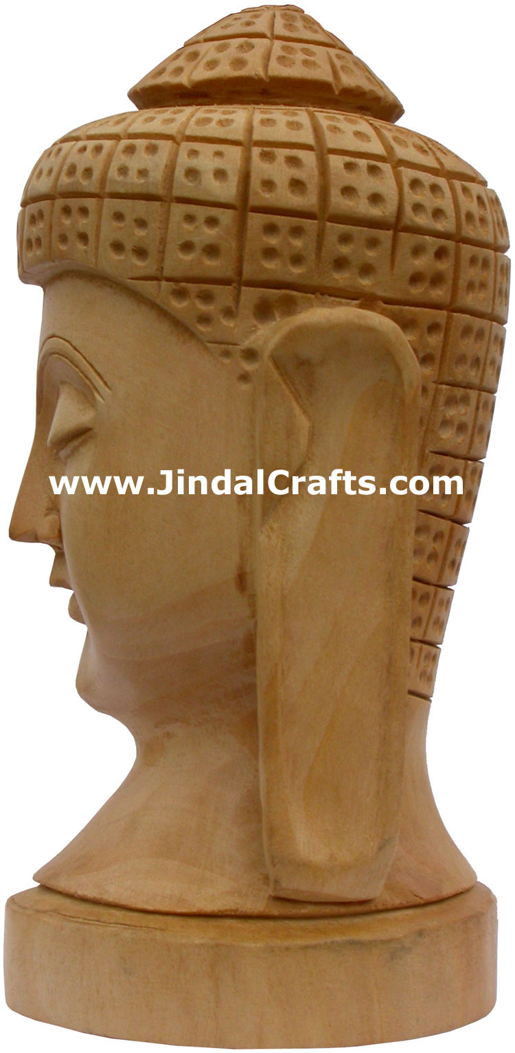 Buddha Head - Hand Carved Wooden Buddhism Figures Indian Handicraft Tibetan Arts