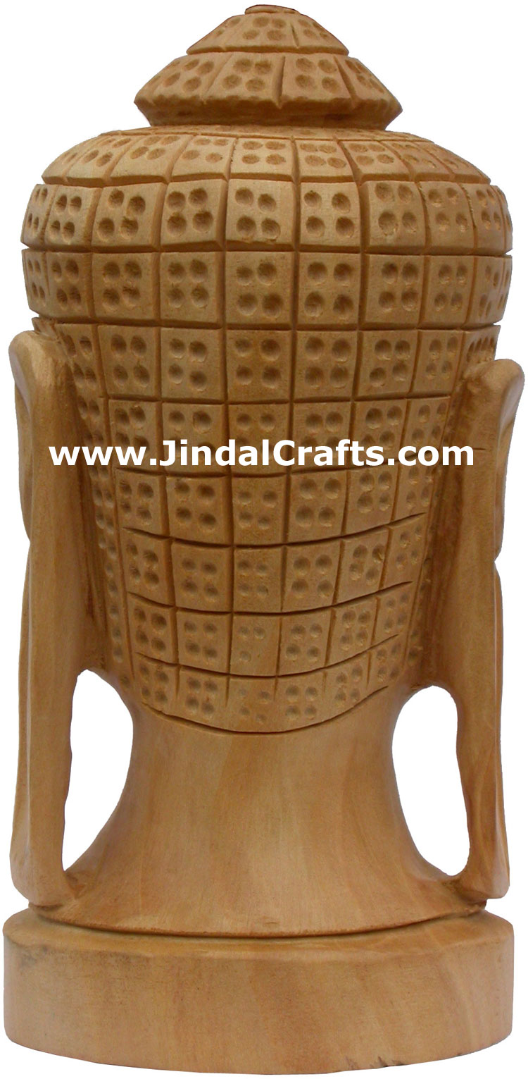 Buddha Head - Hand Carved Wooden Buddhism Figures Indian Handicraft Tibetan Arts