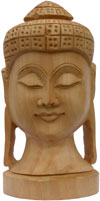 Buddha Head - Hand Carved Wooden Buddhism Figures Indian Handicraft Tibetan Arts
