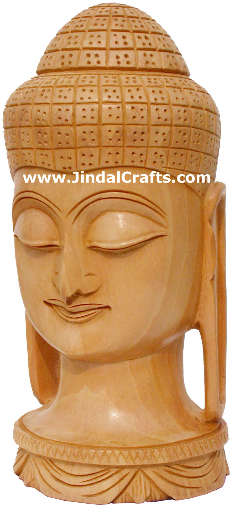 Handmade Wood Sculpture Buddha Head Figurine Indian Art