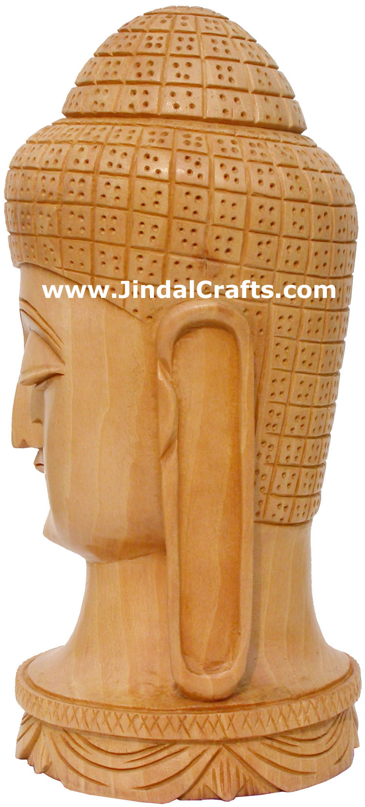 Handmade Wood Sculpture Buddha Head Figurine Indian Art