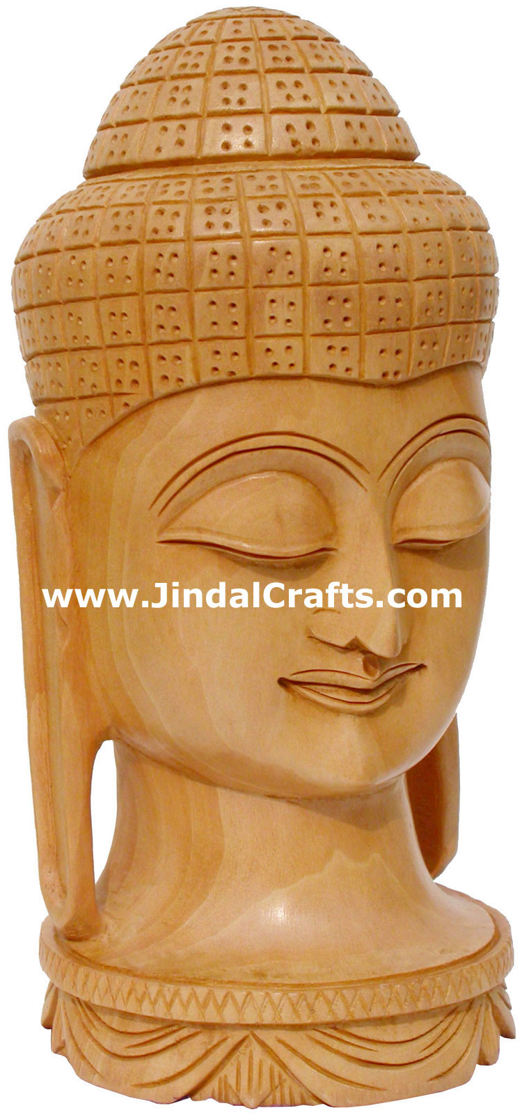 Handmade Wood Sculpture Buddha Head Figurine Indian Art
