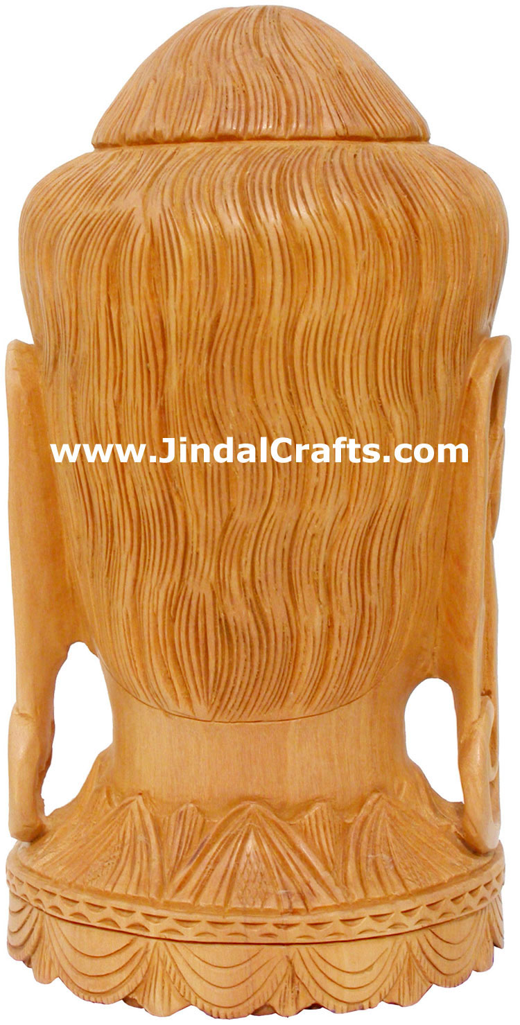 WOODEN HAND CARVED GAUTAM BUDDHA HEAD INDIAN WOOD ART IDOL SCULPTURE