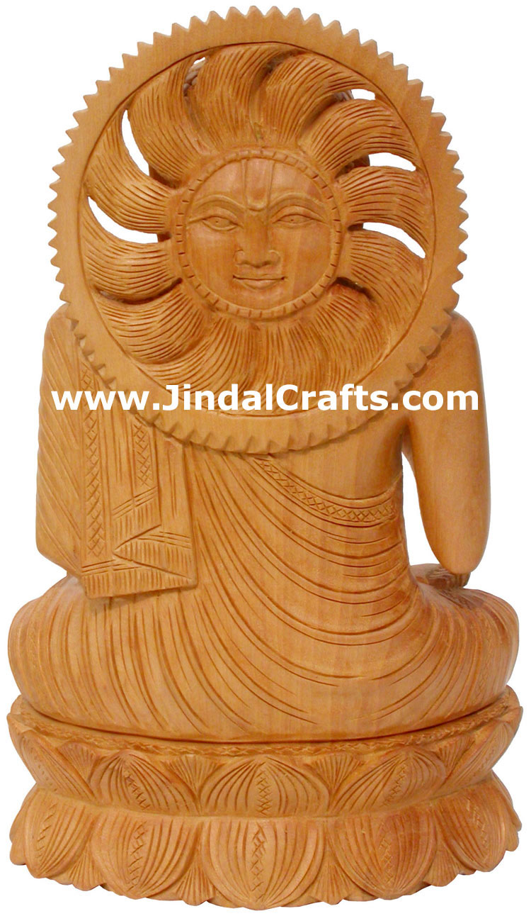 Wood Hand Carved Gautam Buddha Figurine India Carving Art Buddhism Handicrafts