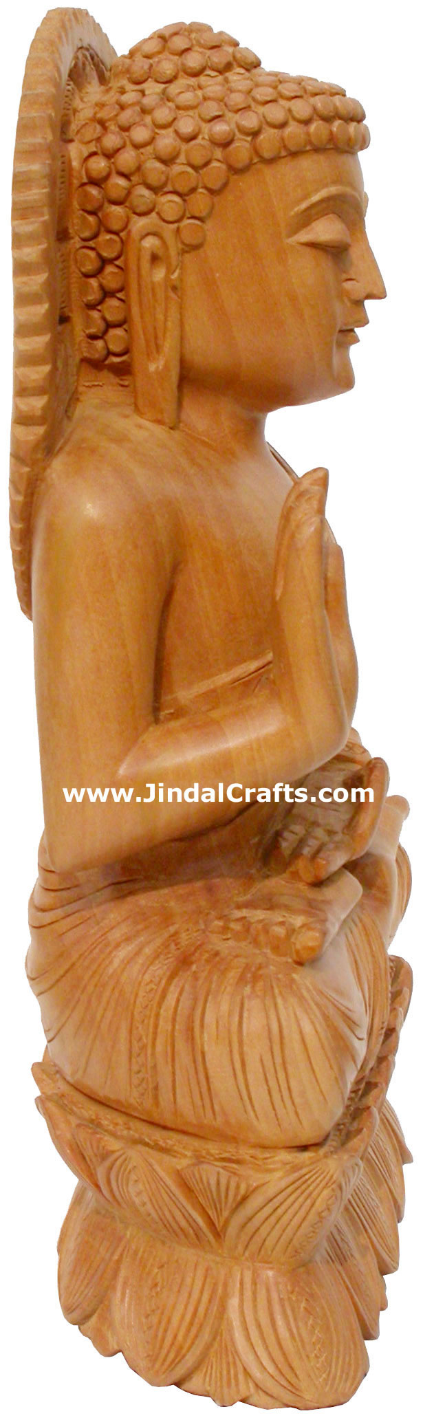Wood Hand Carved Gautam Buddha Figurine India Carving Art Buddhism Handicrafts