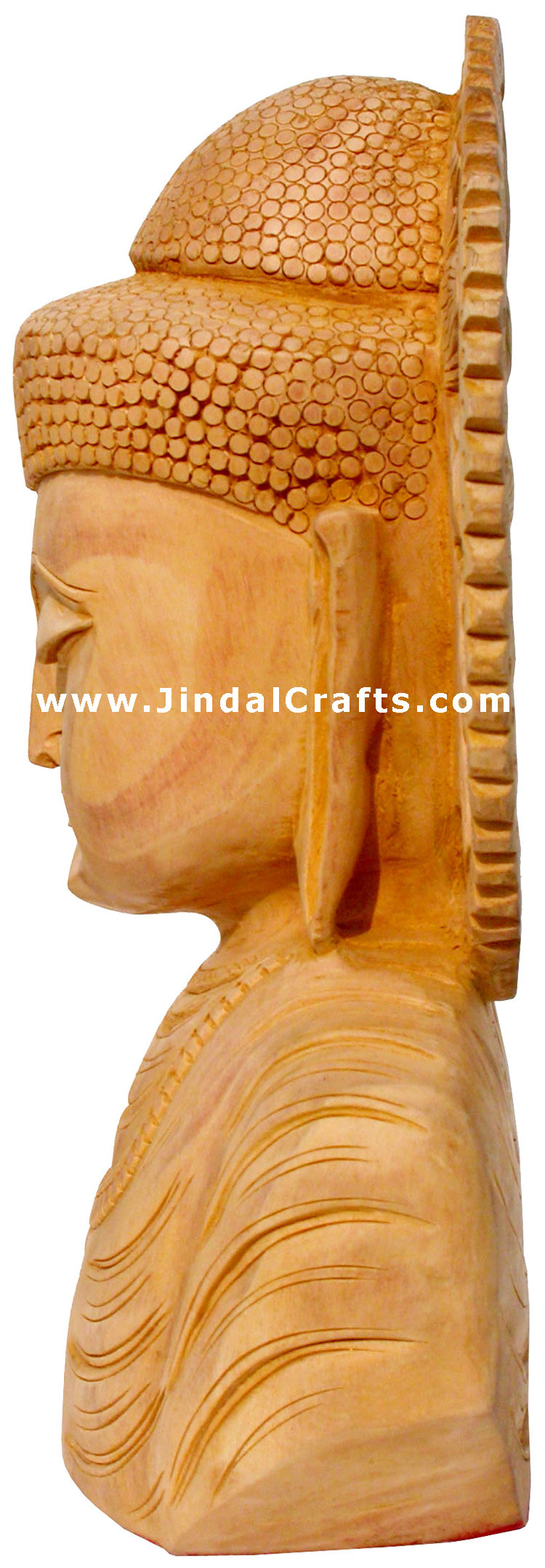 Handcrafted Wooden Buddha Sculpture Indian Artifact