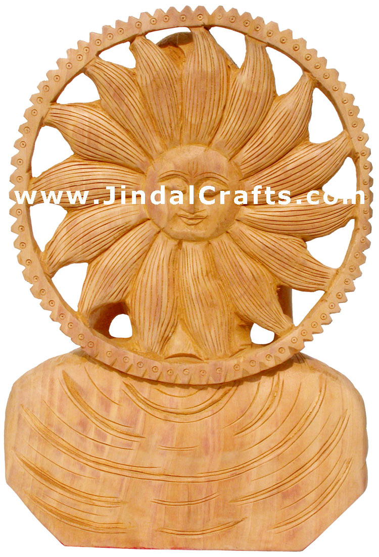 Handcrafted Wooden Buddha Sculpture Indian Artifact