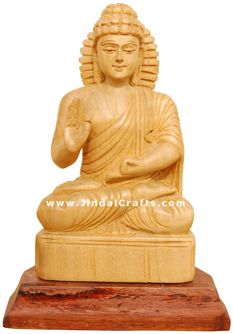 Handcrafted Wooden Buddha Sculpture Indian Buddhism Art Crafts Handicrafts Idol