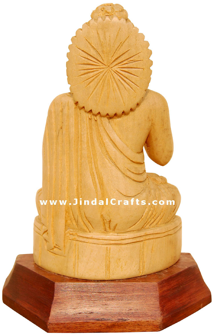 Handcrafted Wooden Buddha Sculpture Indian Buddhism Art Crafts Handicrafts Idol