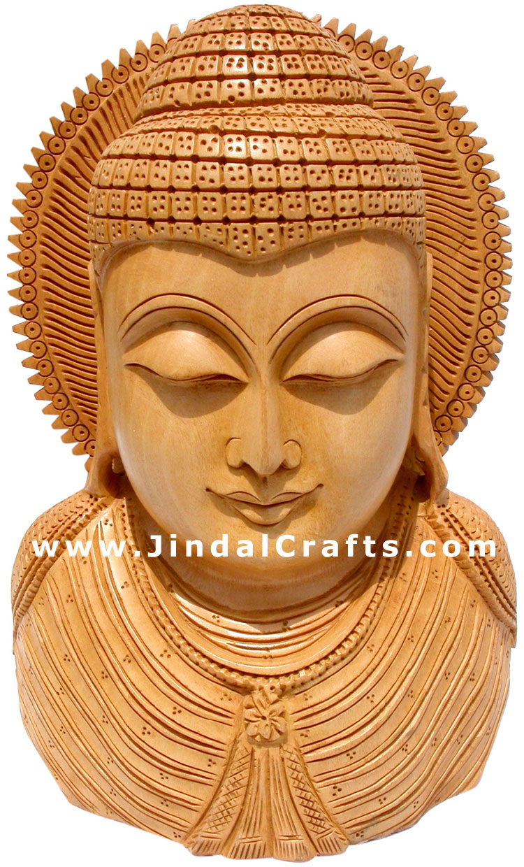 Handcarved Wooden Gautam Buddha Head Buddhist Art India