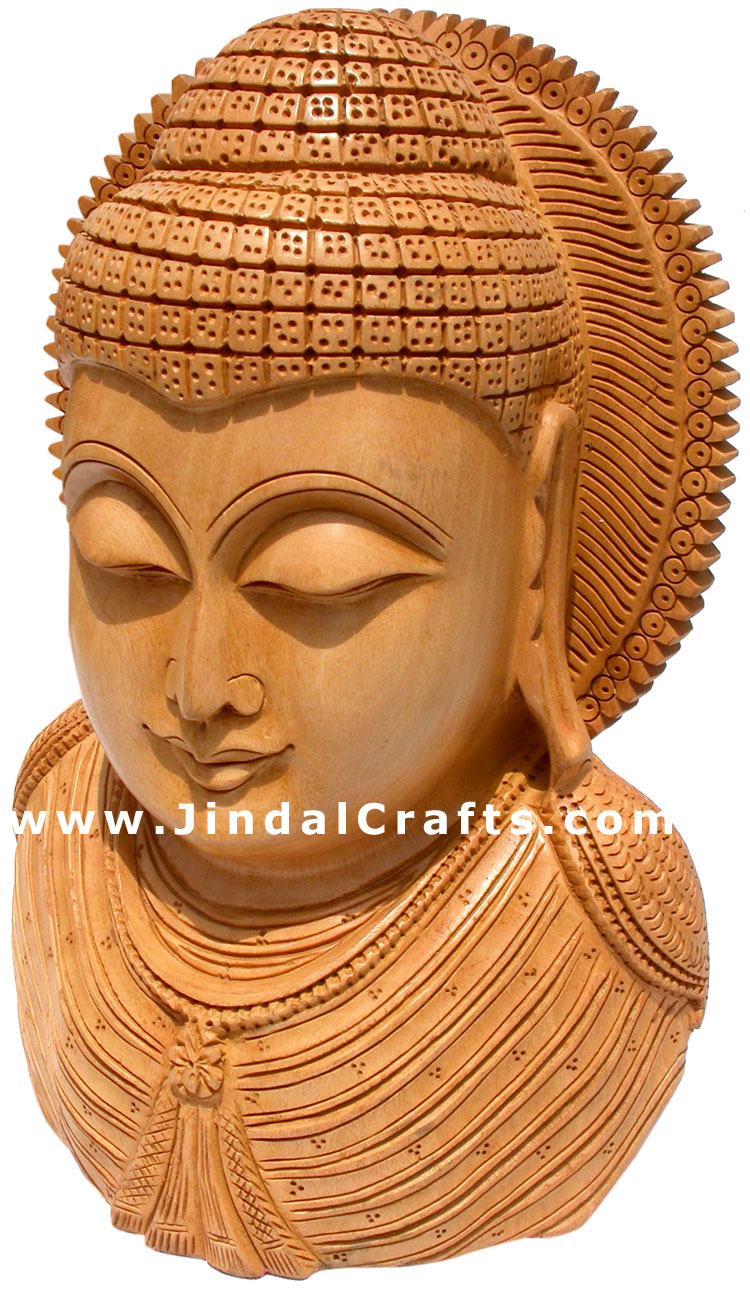Handcarved Wooden Gautam Buddha Head Buddhist Art India