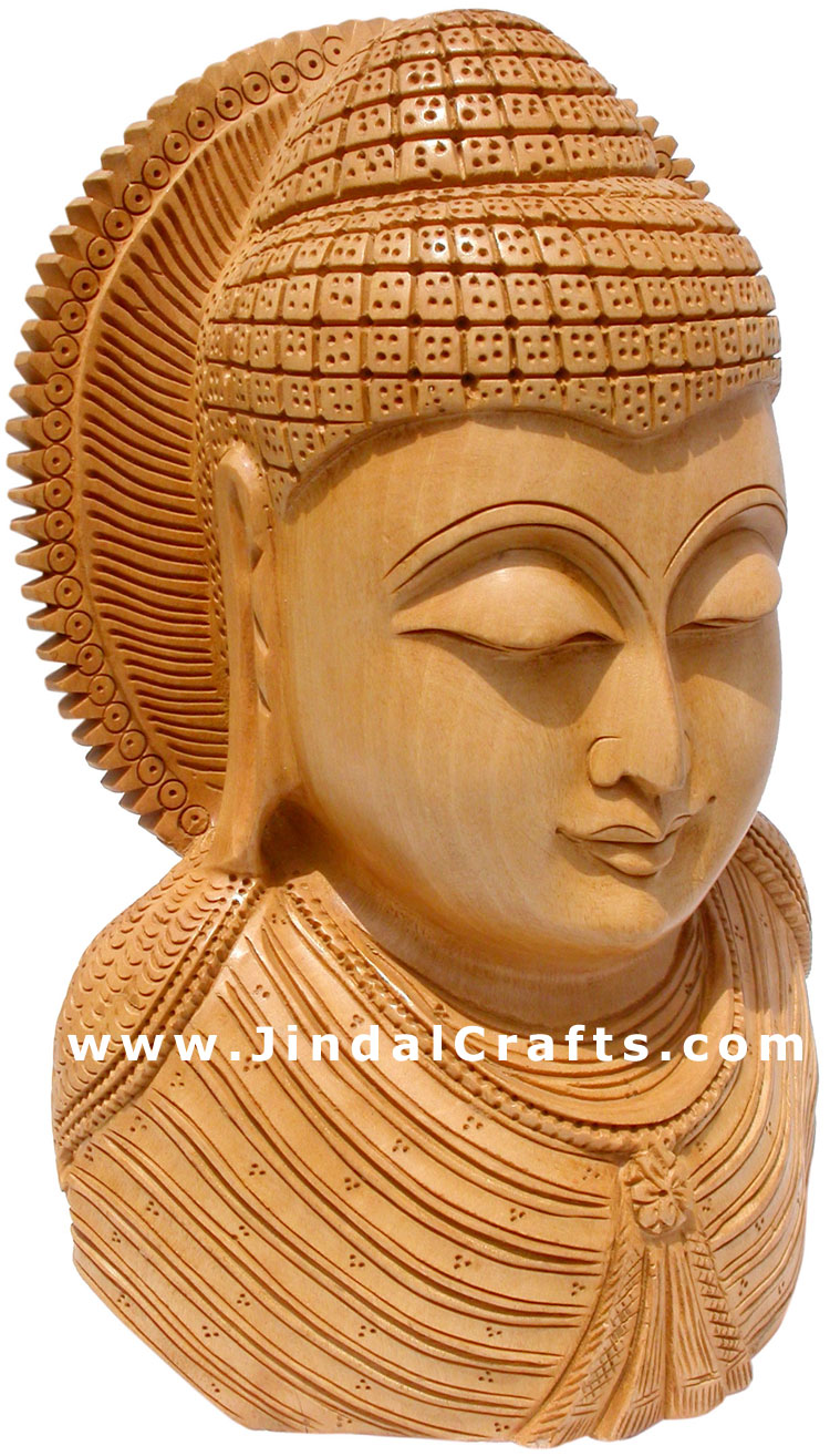 Handcarved Wooden Gautam Buddha Head Buddhist Art India