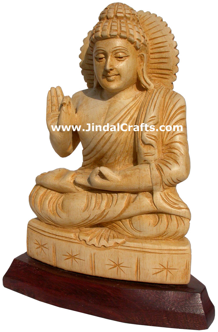 Lord Buddha Sculpture Hand Carved Wooden Idol Buddhism Handicrafts Crafts Arts