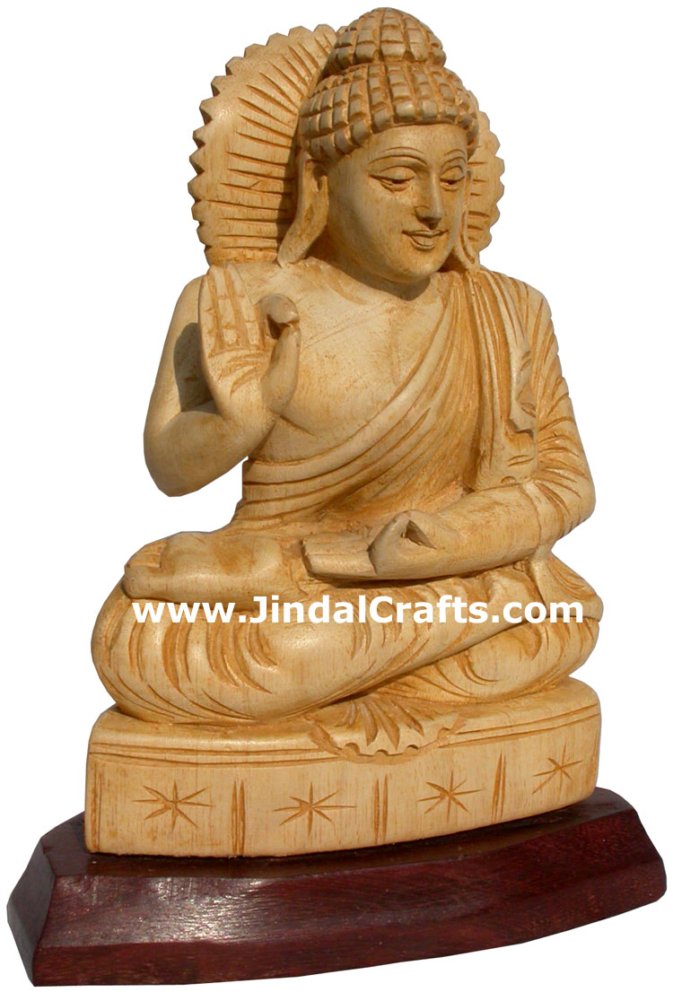 Lord Buddha Sculpture Hand Carved Wooden Idol Buddhism Handicrafts Crafts Arts