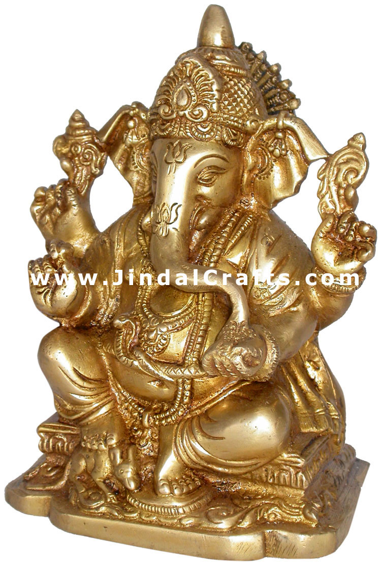 LORD GANESHA - HANDMADE BRASS HINDU GOD STATUE SCULPTURE IDOL GANPATI ELEPHANT