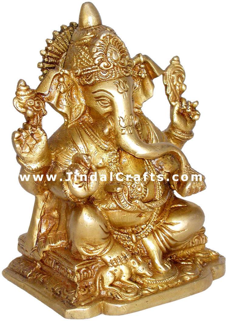 LORD GANESHA - HANDMADE BRASS HINDU GOD STATUE SCULPTURE IDOL GANPATI ELEPHANT