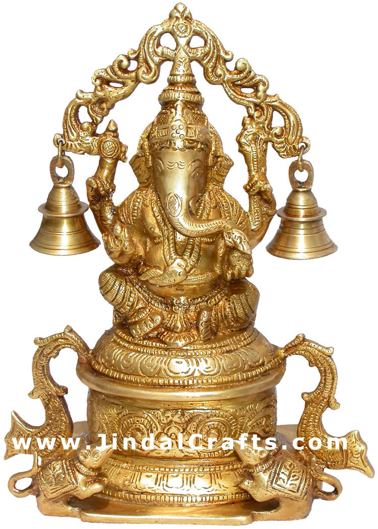 Lord Ganesh Bell Brass Handmade Indian God Religious