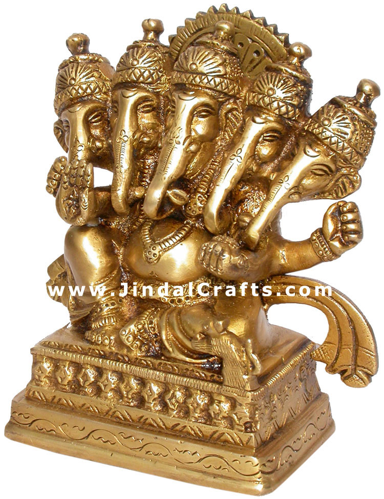 Panchmukhi Ganesha Brass Statue Five Faced Indain God Murti Idol Hindu Religious