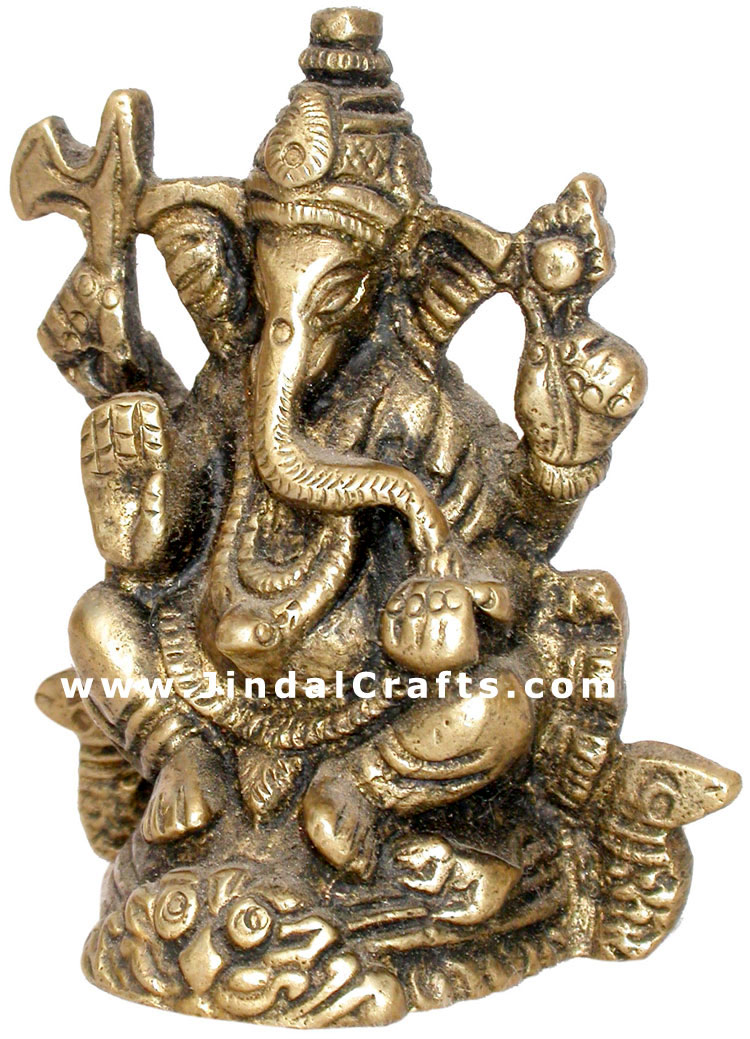 Lord Ganesha Brass Sculpture Hindu Religious Idol Indian Handicrafts Arts