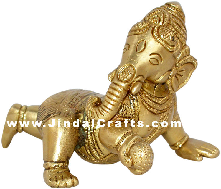 Ladoo Ganesha - Handmade Brass Hindu Handicraft Staute