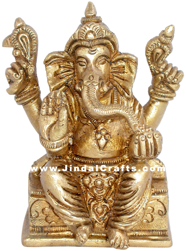 Lord Ganesha Indian God Brass Sculpture Hand Crafted