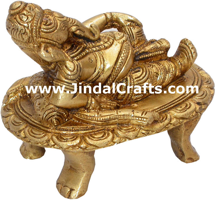 Resting Ganesha Figurine Indian God Gifts Metal Crafts Home Decor Religious Arts