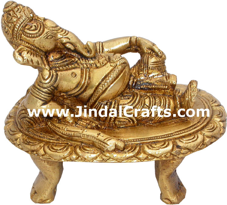 Resting Ganesha Figurine Indian God Gifts Metal Crafts Home Decor Religious Arts