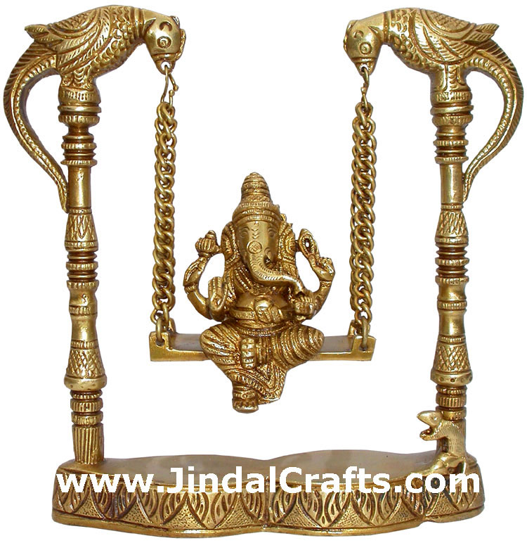 Ganesha on Peacock Swing Brass Hindu God Sculpture Art Hindu God Goddess Statue